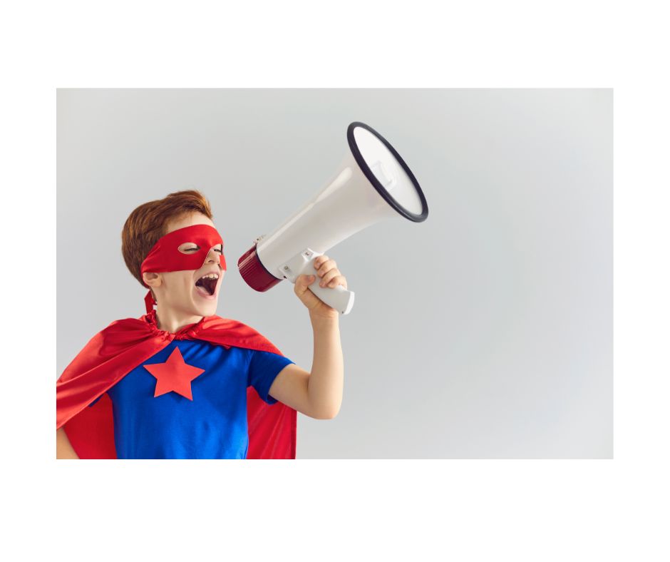 Boy hero with microphone good citizien